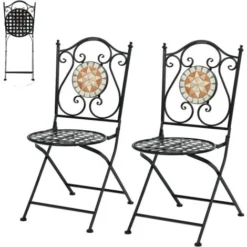 RELAX4LIFE 2Pcs Chaise De Jardin Pliable Style Mosaïque Pour Terrasse, Balon, Jardin, Siège Vintage En Maille Métallique (2 Pcs Chaises)