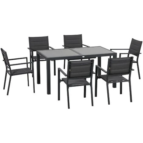 OUTSUNNY Ensemble De Jardin 6 Personnes Chaises Empilables Table Extensible 150/210L Cm Alu. Teslin Gris