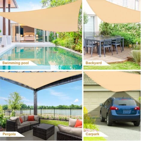 Duerer Voile D'ombrage Triangulaire Pour Patio 5x5x5m 16.5ft, 95% Une Protection Des Rayons UV, Para Jardin Patio, Balcon, Terrasse, Extérieures Activités -Couleur Sable – Image 3