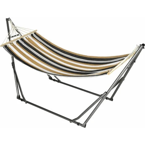 OUTSUNNY Hamac De Jardin Pliable Avec Support Acier époxy Et Toile Coton Lin Marron Noir Gris Blanc