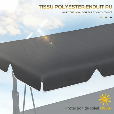 OUTSUNNY Toile De Rechange Pour Balancelle De Jardin Tissu Polyester Haute Densité 200 G/m² 192L X 144l Cm - Noir – Image 4
