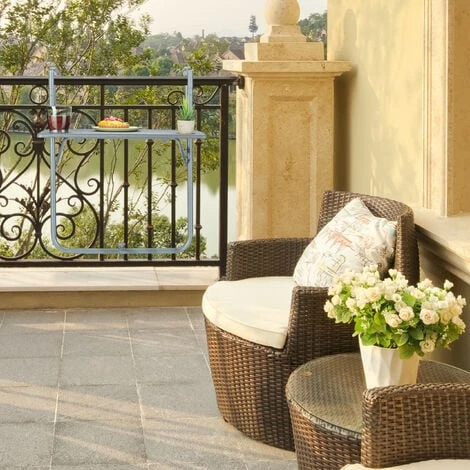 Relaxdays Table De Balcon Suspendue Rabattable, Rectangulaire, HxL: 59,5x60 Cm, Hauteur 3 Niveaux 2 Porte-boissons, Gris – Image 2