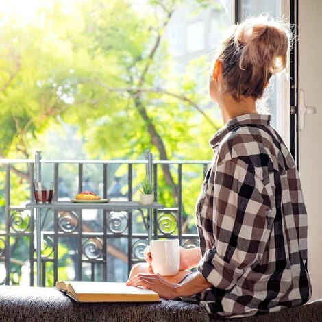 Relaxdays Table De Balcon Suspendue Rabattable, Rectangulaire, HxL: 59,5x60 Cm, Hauteur 3 Niveaux 2 Porte-boissons, Gris – Image 3