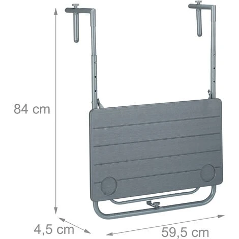 Relaxdays Table De Balcon Suspendue Rabattable, Rectangulaire, HxL: 59,5x60 Cm, Hauteur 3 Niveaux 2 Porte-boissons, Gris – Image 5