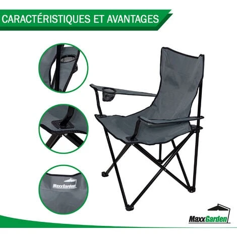 Chaise De Camping - Chaise De Pêche - Pliante - Gris - MaxxGarden – Image 2
