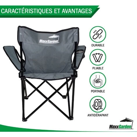 Chaise De Camping - Chaise De Pêche - Pliante - Gris - MaxxGarden – Image 4