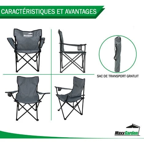 Chaise De Camping - Chaise De Pêche - Pliante - Gris - MaxxGarden – Image 5