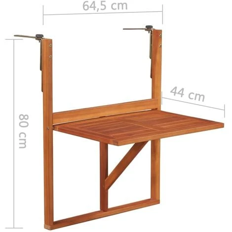 Table Suspendue De Balcon Table D'extérieur - 64,5x44x80 Cm Bois D'acacia Massif BV906622 - BonneVie – Image 5