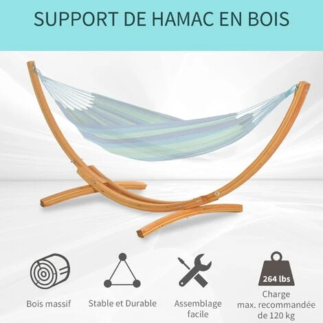 OUTSUNNY Support Pied De Hamac Structure Robuste Bois De Pin Pré-huilé Charge Max. 120 Kg – Image 4