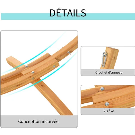 OUTSUNNY Support Pied De Hamac Structure Robuste Bois De Pin Pré-huilé Charge Max. 120 Kg – Image 5