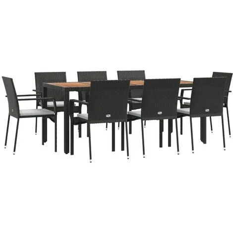 Mobilier à Dîner De Jardin 9pcs Et Coussins Noir Résine Tressée VidaXL
