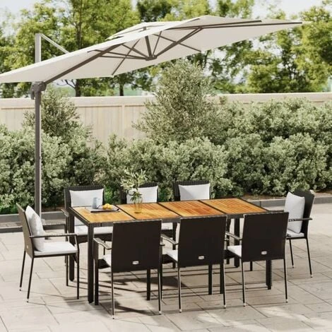 Mobilier à Dîner De Jardin 9pcs Et Coussins Noir Résine Tressée VidaXL – Image 2