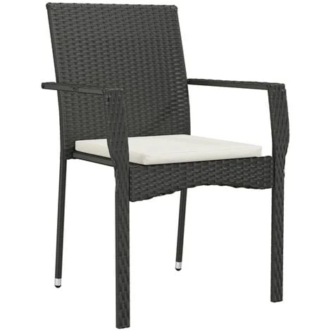 Mobilier à Dîner De Jardin 9pcs Et Coussins Noir Résine Tressée VidaXL – Image 4