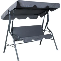 SVITA Balançoire Hollywoodienne 3 Places En Métal Balançoire De Jardin Avec Toit Pare-soleil Protection UV Noir