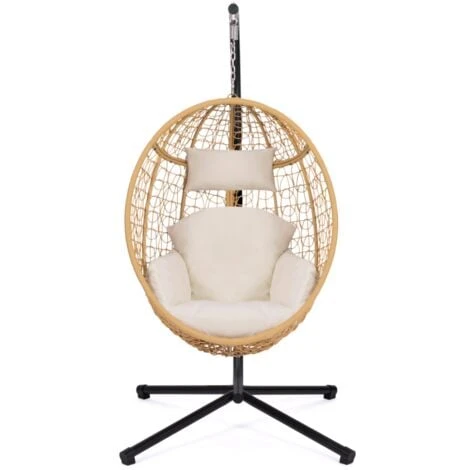 Fauteuil Oeuf Suspendu Ajouré Effet Rotin Avec Coussin écru – Image 3