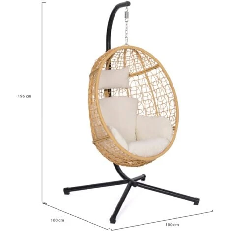 Fauteuil Oeuf Suspendu Ajouré Effet Rotin Avec Coussin écru – Image 5