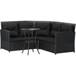 Ensemble De Canapés En L 2pcs Avec Coussins Noir Résine Tressée VidaXL