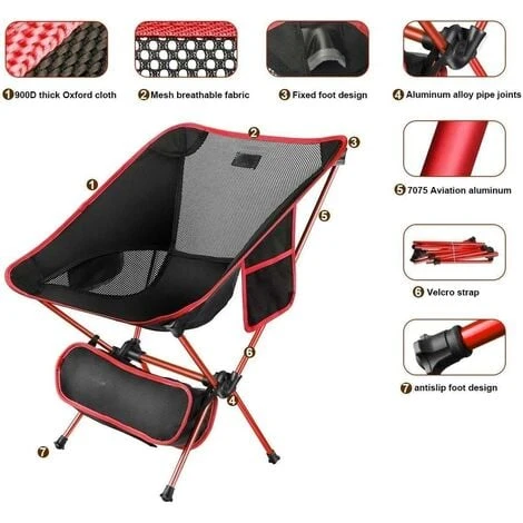 Chaise De Camping Chaise De Camping Pliable Compact Chaise De Pêche Ultra-Légères Portatives Avec Pour Randonnée Pêche – Image 2