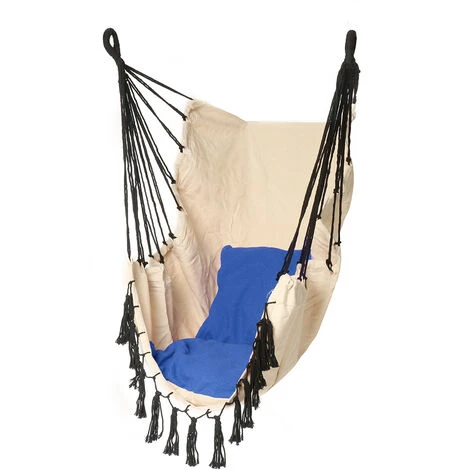 Hamac Chaise Suspendue Corde Chaise Balancoire Chaise Siège Avec 2 Oreillers-BLEU