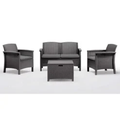 Kit De Salon Gris Canapé De Jardin Extérieur Venise à Similrattan 4 Sièges Avec Coussins