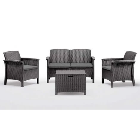 Kit De Salon Gris Canapé De Jardin Extérieur Venise à Similrattan 4 Sièges Avec Coussins