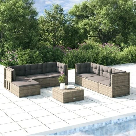 Salon De Jardin 7 Pcs Avec Coussins Gris Résine Tressée VidaXL – Image 2