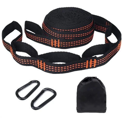 RHAFAYRE Sangles De Hamac Pour Arbre Avec 2 Cordes Hamac De 280cm2,5cm And 2 Mousquetons De Fer Kit De Fixation Hamac Pour Balançoire Camping Avec Capacité De Charge De 200 Kg Respectueux Des Arbres (