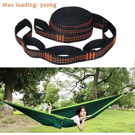 RHAFAYRE Sangles De Hamac Pour Arbre Avec 2 Cordes Hamac De 280cm2,5cm And 2 Mousquetons De Fer Kit De Fixation Hamac Pour Balançoire Camping Avec Capacité De Charge De 200 Kg Respectueux Des Arbres ( – Image 2
