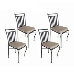 Ensemble De 4 Chaises De Jardin Avec Coussin Chillvert Tivoli 40,5x50,5x89 Cm Fabriquées En Acier Et Polyester Noir Et Beige