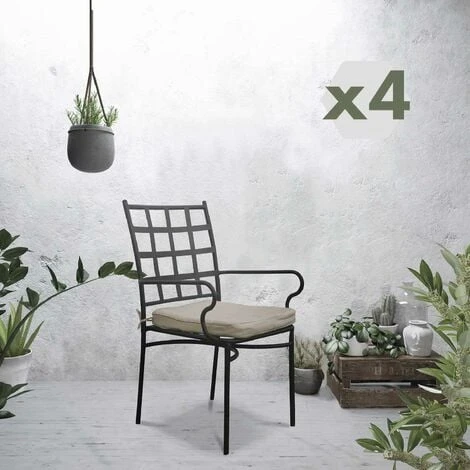 Ensemble De 4 Chaises De Jardin Avec Coussin Chillvert Tivoli 40,5x50,5x89 Cm Fabriquées En Acier Et Polyester Noir Et Beige – Image 2