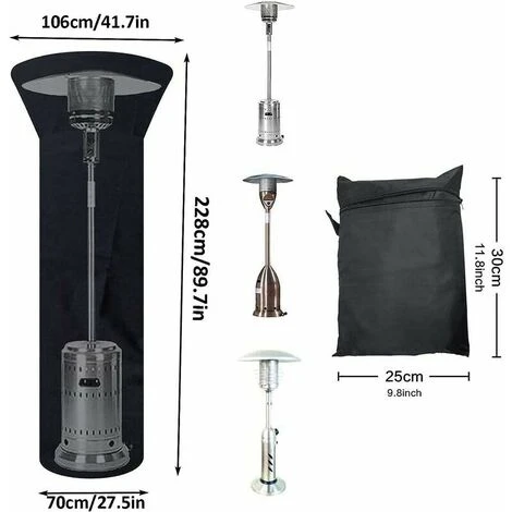 Housse Pour Parasol Chauffant,Housse De Chauffage De Terrasse Extérieur Couverture De Chauffe-Patio Imperméable Robuste 210D Housse Pour Parasol Chauffant Rond Avec Fermeture À Glissière,228x – Image 2