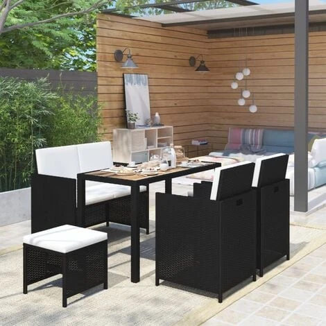 JOLI® Mode Ensemble Repas De Jardin D'extérieur - Mobilier D'extérieur 6 Pcs Résine Tressée Et Bois D'acacia Noir TOP80468