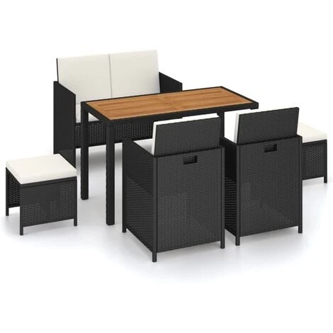 JOLI® Mode Ensemble Repas De Jardin D'extérieur - Mobilier D'extérieur 6 Pcs Résine Tressée Et Bois D'acacia Noir TOP80468 – Image 2
