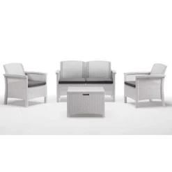 Kit De Salon Blanc Canapé De Jardin Extérieur Venise à Similrattan 4 Sièges Avec Coussins