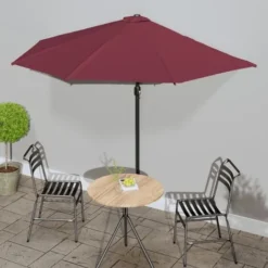 Parasol De Balcon - Parasol De Jardin Parasol Droit Mât En Aluminium Bordeaux 300x150x253 Cm Demi BV243387 - BonneVie