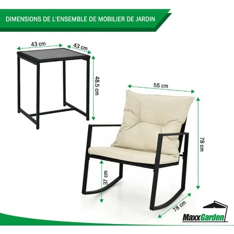 Garden Set - Chaise à Bascule - 2 Personnes Avec Coussin Et Table - Rotin Noir - MaxxGarden – Image 4