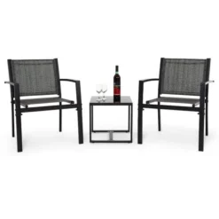 Salon De Jardin 2 Places 3 Pièces - 2 Chaises Et 1 Table Basse Plateau Verre Trempé Pour Jardin, Terrasse, Gris - IntimaTe WM Heart