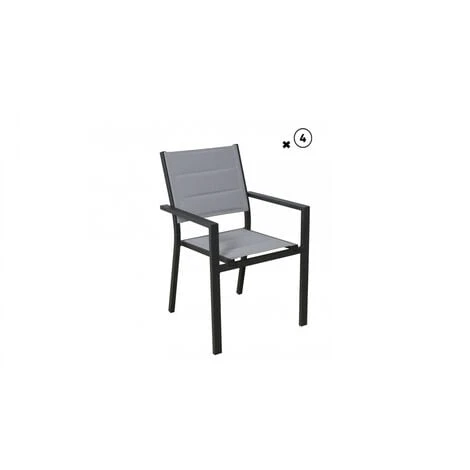 Lot De 4 Fauteuils Aluminium Texaline Gris Clair - Meuble De Jardin - Rembourée - 58X57X85CM