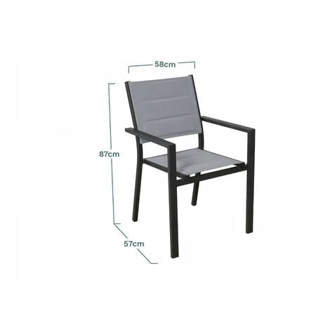 Lot De 4 Fauteuils Aluminium Texaline Gris Clair - Meuble De Jardin - Rembourée - 58X57X85CM – Image 2