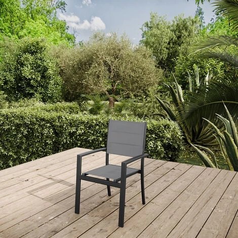 Lot De 4 Fauteuils Aluminium Texaline Gris Clair - Meuble De Jardin - Rembourée - 58X57X85CM – Image 3
