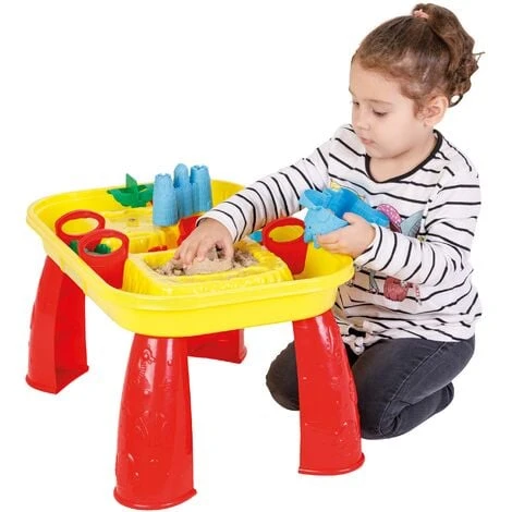 PILSAN Table De Sable Et D'eau, Jaune Et Rouge, Table Jeu D'Eau Construction Robuste A Partir De 3 Ans Comprend 9 Accessoires Facile à Assembler Dimensions 58x38x38 Cm – Image 4