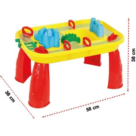 PILSAN Table De Sable Et D'eau, Jaune Et Rouge, Table Jeu D'Eau Construction Robuste A Partir De 3 Ans Comprend 9 Accessoires Facile à Assembler Dimensions 58x38x38 Cm – Image 5