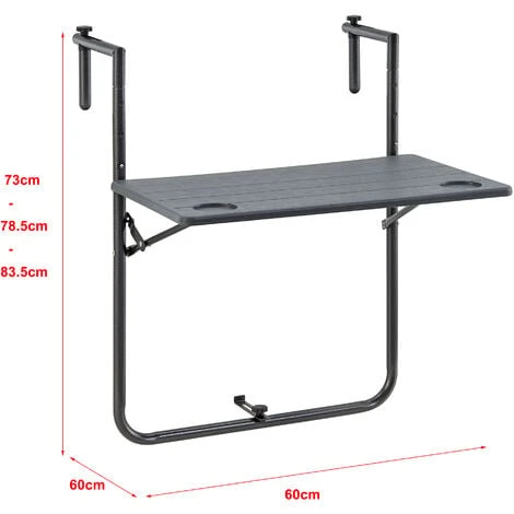 Nova Table Suspendue à Un Balcon Pliant De La Forme Rectangulaire Gris Foncé – Image 3