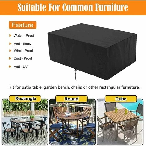 RHAFAYRE Housse De Protection Imperméable Pour Meubles De Jardin, Housse De Table Exterieur Rectangulaire, Housse Salon De Jardin Carré, Bâche De Protection Pour Mobilier 200x200x80cm – Image 2