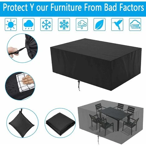 RHAFAYRE Housse De Protection Imperméable Pour Meubles De Jardin, Housse De Table Exterieur Rectangulaire, Housse Salon De Jardin Carré, Bâche De Protection Pour Mobilier 200x200x80cm – Image 3