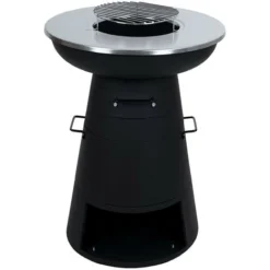 Bol De Feu Avec Grill HHG-865, Foyer Panier De Feu BBQ, Grille Plaque De Grill, Acier Inox Ø 58cm Noir