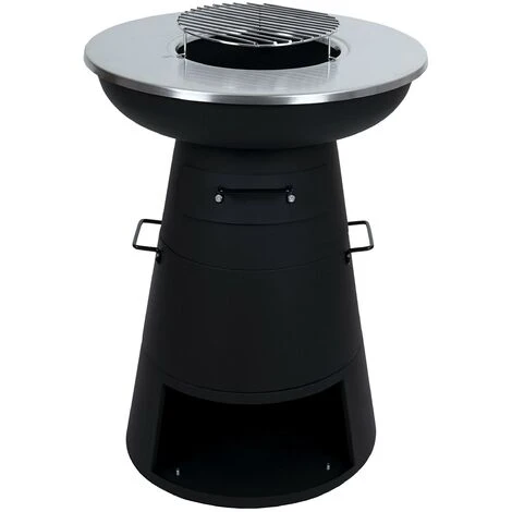Bol De Feu Avec Grill HHG-865, Foyer Panier De Feu BBQ, Grille Plaque De Grill, Acier Inox Ø 58cm Noir