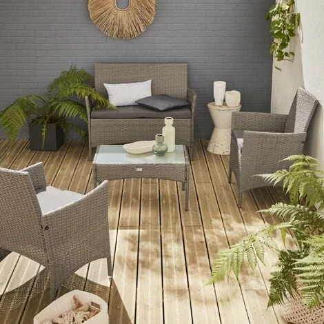 Ensemble De Jardin En Résine Tressée. Salon 4 Places Fauteuil Moltès Gris / Gris – Image 2