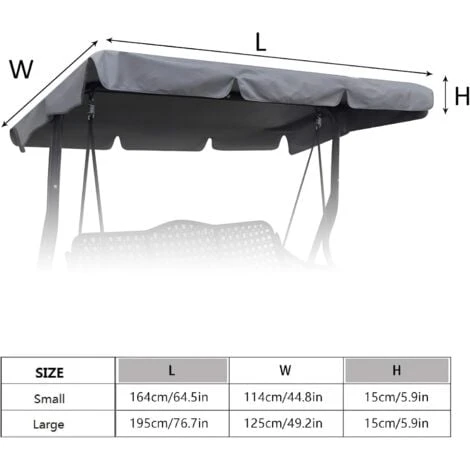 Toit De Rechange Pour Balancelle De Jardin 3 Places, Universel Toile De Rechange Pour Balancelle Jardin Exterieur, Imperméable Protection UV Housse De Rechange Toit De Balançoire (Gris, L) – Image 2