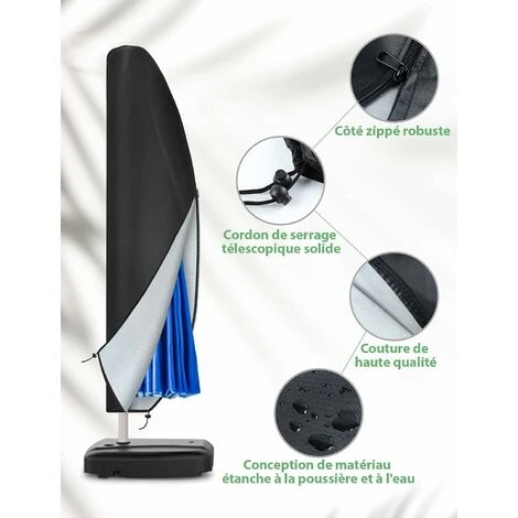 Housse De Parasol En Tissu Oxford 210D Résistante à L’eau, Au Vent, Aux UV Et Aux Déchirures Extra Large Avec Fermeture éclair 280cm:30x81x45cm – Image 3